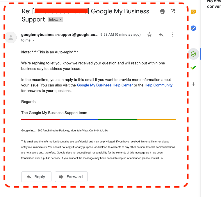 google my business support reply