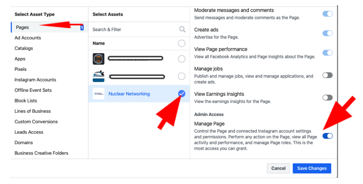 facebook advertising business settings access