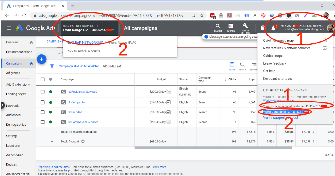 how to give nuclear networking google ads access