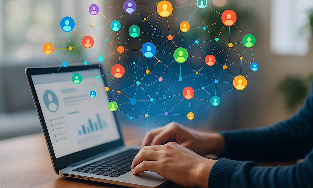 Influencer marketing analytics dashboard laptop for Digital Marketing Community